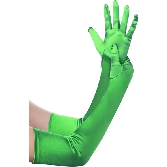 Women's Green Vintage Satin Long Gloves Party Tea Costume Stretchy Elbow Length - Picture 1 of 6